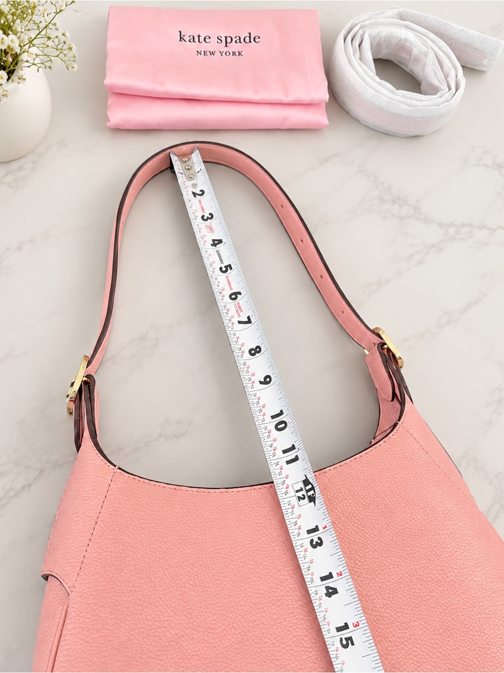 Kate Spade Pink Pebbled Leather Shoulder Bag Hobo Purse w/ Dust Bag & Strap - Picture 5 of 8